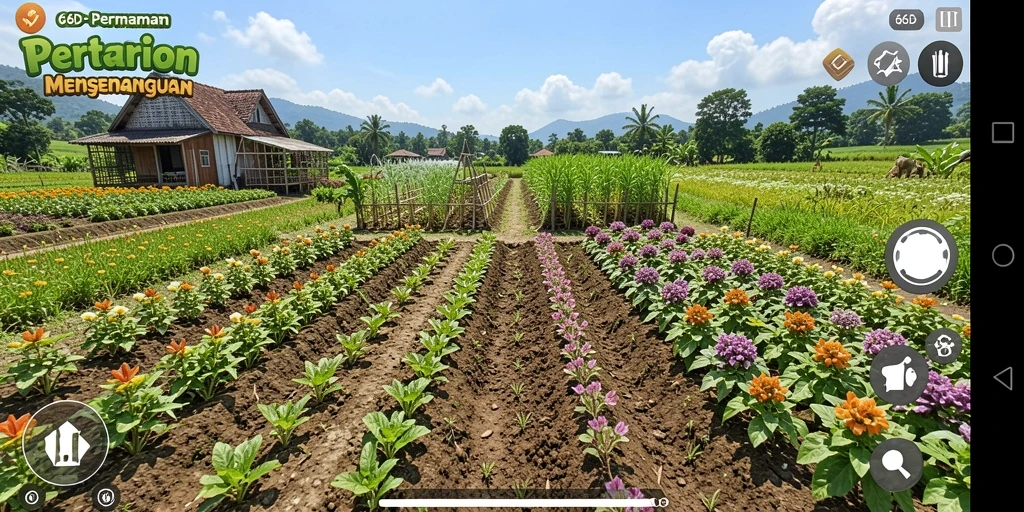 Screenshot gameplay 66D menunjukkan aktivitas bercocok tanam yang menarik.