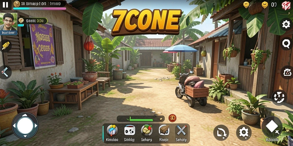 Gameplay 7CONE menampilkan simulasi kehidupan yang interaktif dan menyenangkan.