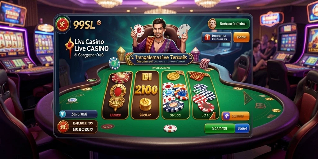 Screenshot gameplay Live Casino dengan dealer profesional dan suasana kasino.