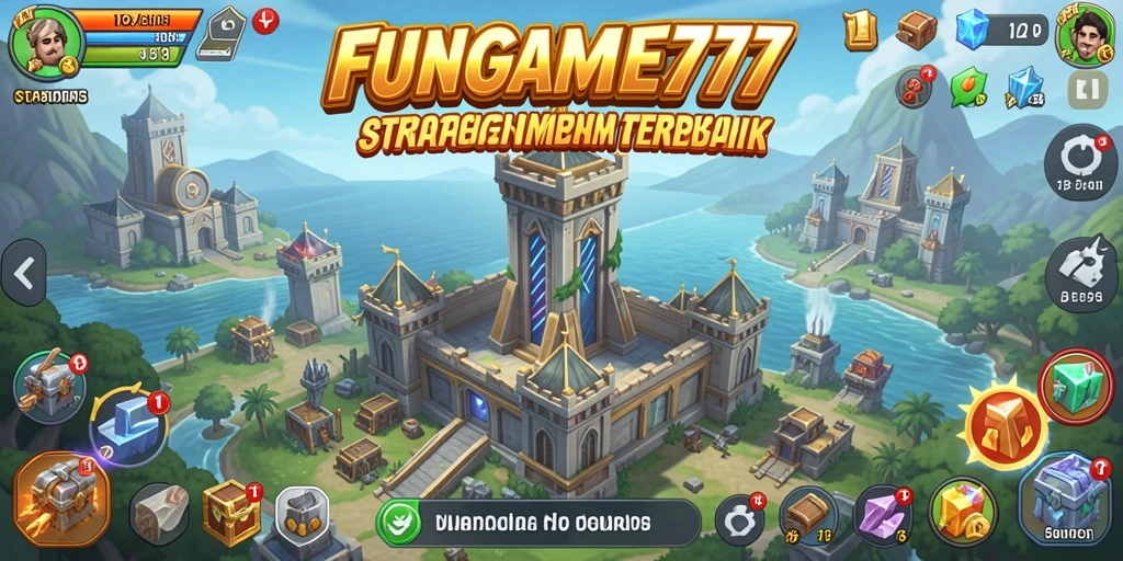 Tampilan gameplay menegangkan di FUNGAME777 dengan menara dan musuh.