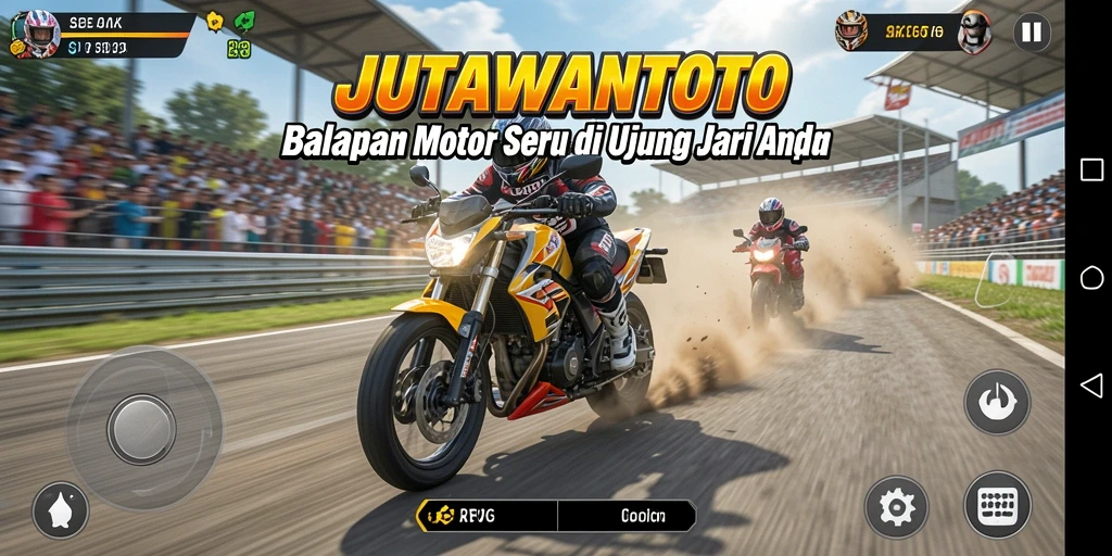 Gameplay JUTAWANTOTO yang mendebarkan dengan aksi balapan motor.