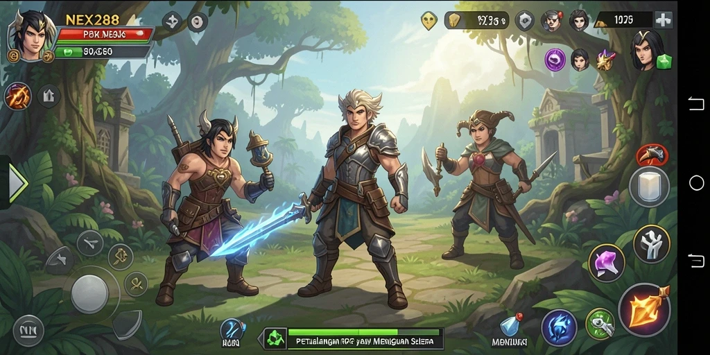 Tangkapan layar utama gameplay NEX288, menunjukkan aksi RPG yang seru.