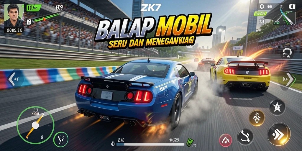 Gameplay ZK7 yang penuh aksi di trek balap.